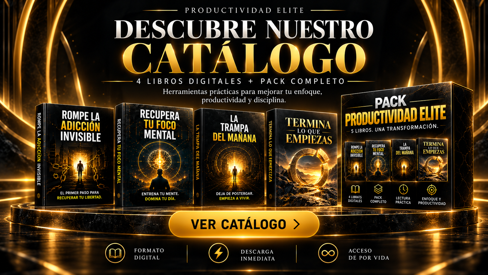 Descubre nuestro catálogo — 4 libros digitales más el pack completo